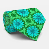 Geometric Daisy Pattern in Turquoise en Green Stropdas (Opgerold)