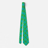 Geometric Daisy Pattern in Turquoise en Green Stropdas (Achterkant)