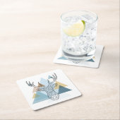 Geometric Deer Portret Vierkante Kartonnen Onderzetter (Insitu)