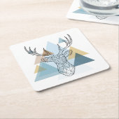 Geometric Deer Portret Vierkante Kartonnen Onderzetter (Schuin)
