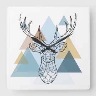Geometric Deer Portret Vierkante Klok