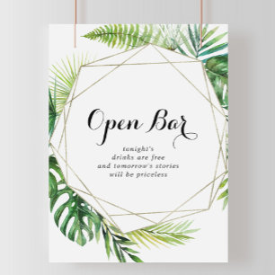 Geometric Destination Wedding Open Bar Sign Poster