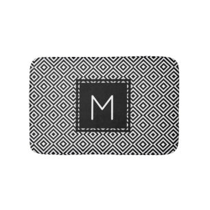 Geometric Diamond Pattern Black and White Monogram Badmat