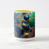 Geometric Earth Art, Abstract Global Network Mug Tweekleurige Koffiemok (Center)