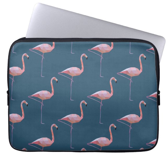 Geometric Flamingo Print Blauwgroen Laptop Sleeve (Voorkant)