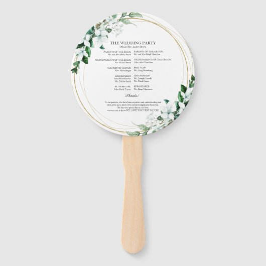 Geometric Floral Greenery Wedding Programme Handwaaier (Achterkant)