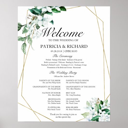 Geometric Floral Greenery Wedding Programme Poster (Voorkant)