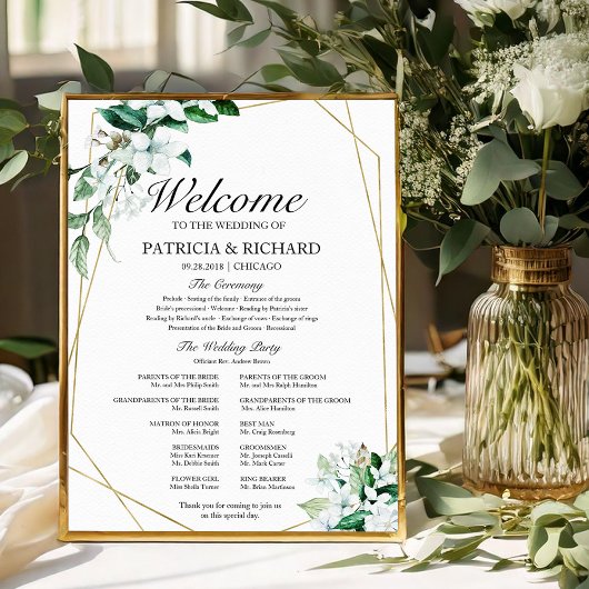 Geometric Floral Greenery Wedding Programme Poster