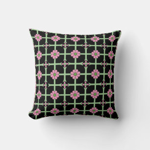 Geometric Floral Pattern roze Green and Black Kussen