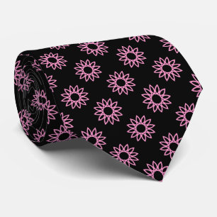 Geometric Flower 01 - Roze op Zwart Stropdas