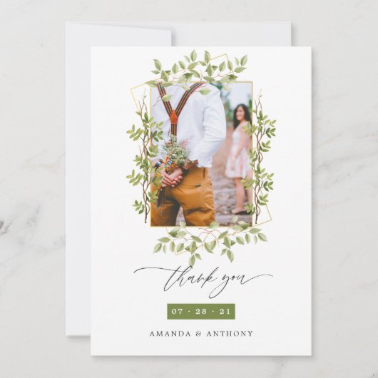 Geometric Forest Greenery Wedding Foto Bedankkaart (Voorkant)