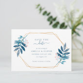 Geometric Frame Dusty Blue Greenery Wedding Save The Date (Staand voorkant)