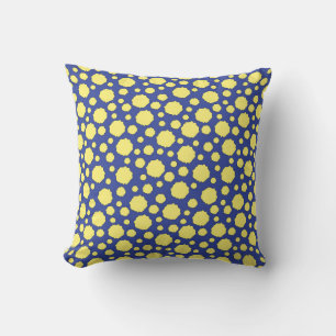 Geometric Funky gele cirkels op blauwe achtergrond Kussen