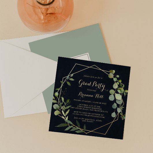 Geometric Gold Blue Green Calligraphy Afstudeerder Kaart