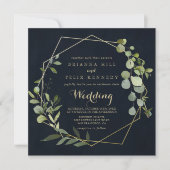 Geometric Gold Blue Green Front & Back Wedding Kaart (Voorkant)