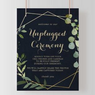 Geometric Gold Blue Green Unplugged Ceremony Sign Poster