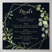 Geometric Gold Blue Green Wedding Drinken Menu Sig Poster (Voorkant)