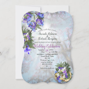 Geometric Gold en Jacaranda Flowers Wedding Kaart