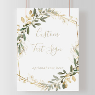 Geometric Gold Greenery Fall Custom Text Sign Poster