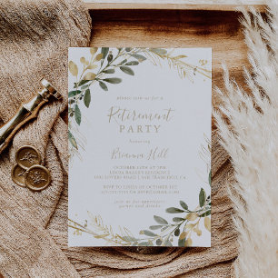Geometric Gold Greenery Herfst Retirement Party Kaart