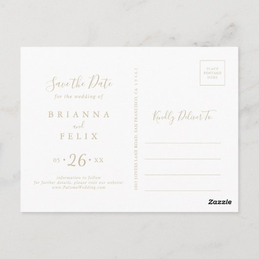 Geometric Gold Greenery Herfst Save the Date Briefkaart (Achterkant)