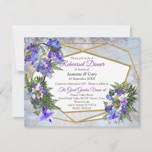 Geometric Gold & Jacaranda Flowers Theme Kaart (Voorkant)