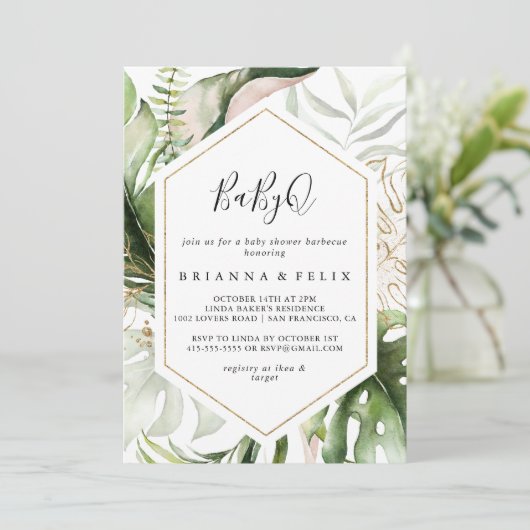 Geometric Gold Tropical BabyQ Baby shower Barbecue Kaart (Staand voorkant)