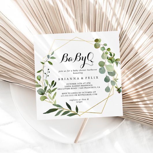 Geometric Gold Tropical BabyQ Baby shower Barbecue Kaart