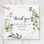 Geometric Gold Tropical Green Calligraphy Wedding Bedankjes Labels (Voorkant)