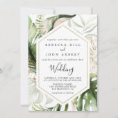 Geometric Gold Tropical Green Front & Back Wedding Kaart (Voorkant)