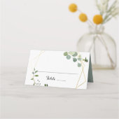 Geometric Gold Tropical Green Wedding Place Card (Voorkant)