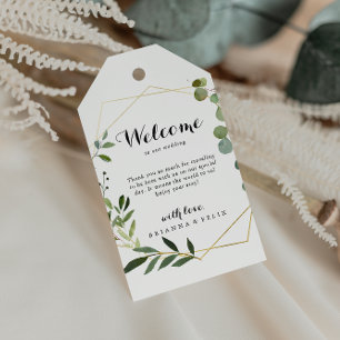 Geometric Gold Tropical Green Weduwen Welkom Cadeaulabel
