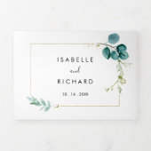 Geometric Gold Tropical Greenery Wedding Drieluik Uitnodiging (Cover)