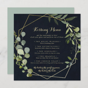 Geometric Gold Wedding Kissing Menu Game Kaart