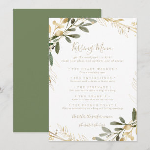 Geometric Gold Wedding Kissing Menu Game Kaart