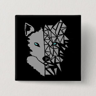 Geometric Gray Wolf Vierkante Button 5,1 Cm