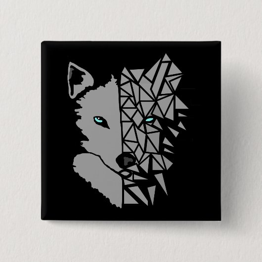 Geometric Gray Wolf Vierkante Button 5,1 Cm (Voorkant)