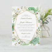 Geometric Green Rose Wedding Invitation (Debout devant)