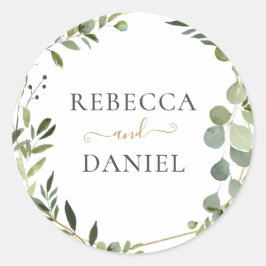 Geometric Greenery Personalized Wedding Ronde Sticker