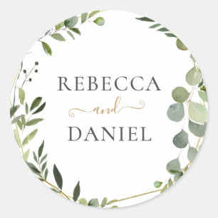 Geometric Greenery Personalized Wedding Ronde Sticker
