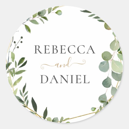 Geometric Greenery Personalized Wedding Ronde Sticker (Voorkant)