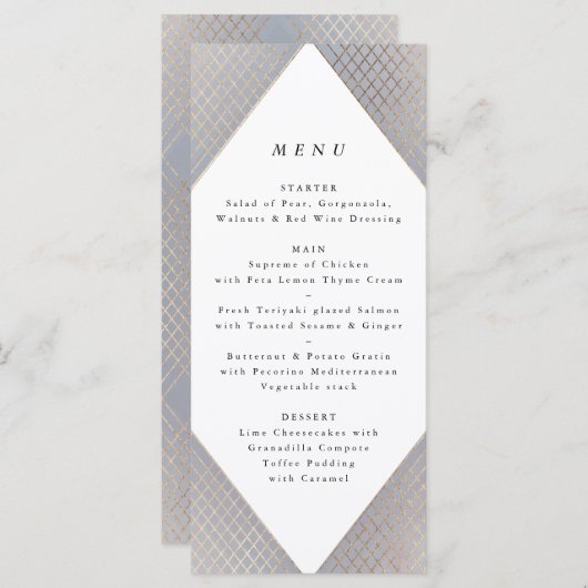 Geometric Grey Gold Gatsby Tall Wedding Menu (Voorkant / Achterkant)