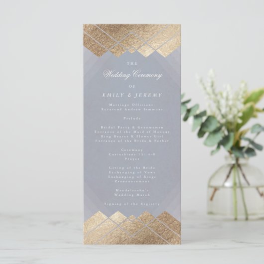 Geometric Grey Gold Gatsby Wedding Programme Programma (Staand voorkant)