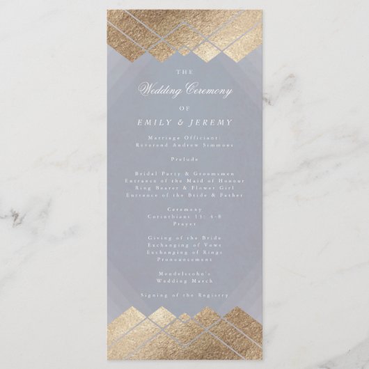 Geometric Grey Gold Gatsby Wedding Programme Programma (Voorkant)