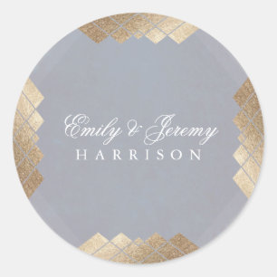 Geometric Grey Gold Gatsby Wedding Ronde Sticker