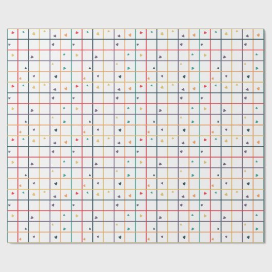 Geometric Grid Pattern with Scattered Hearts Cadeaupapier (Vlak)