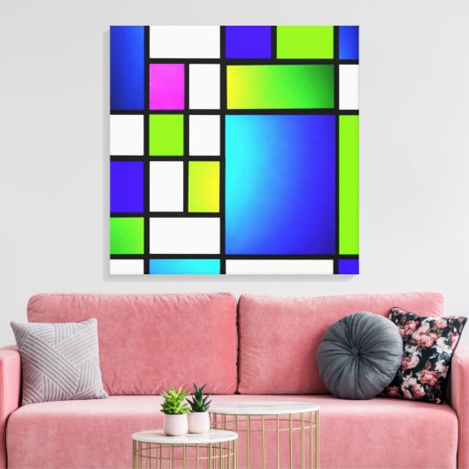 Geometric Harmony – Modern Neon Canvas Print (Insitu (Woonkamer))