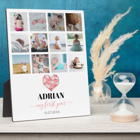 Geometric Heart Baby's eerste jaar Foto collage Fotoplaat (Zijkant)