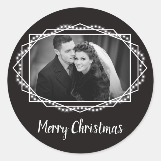 Geometric Holiday Sparkle Black Ronde Sticker (Voorkant)