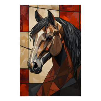 Geometric Horse Wall Art Gift Glossy Poster  Perfect Poster